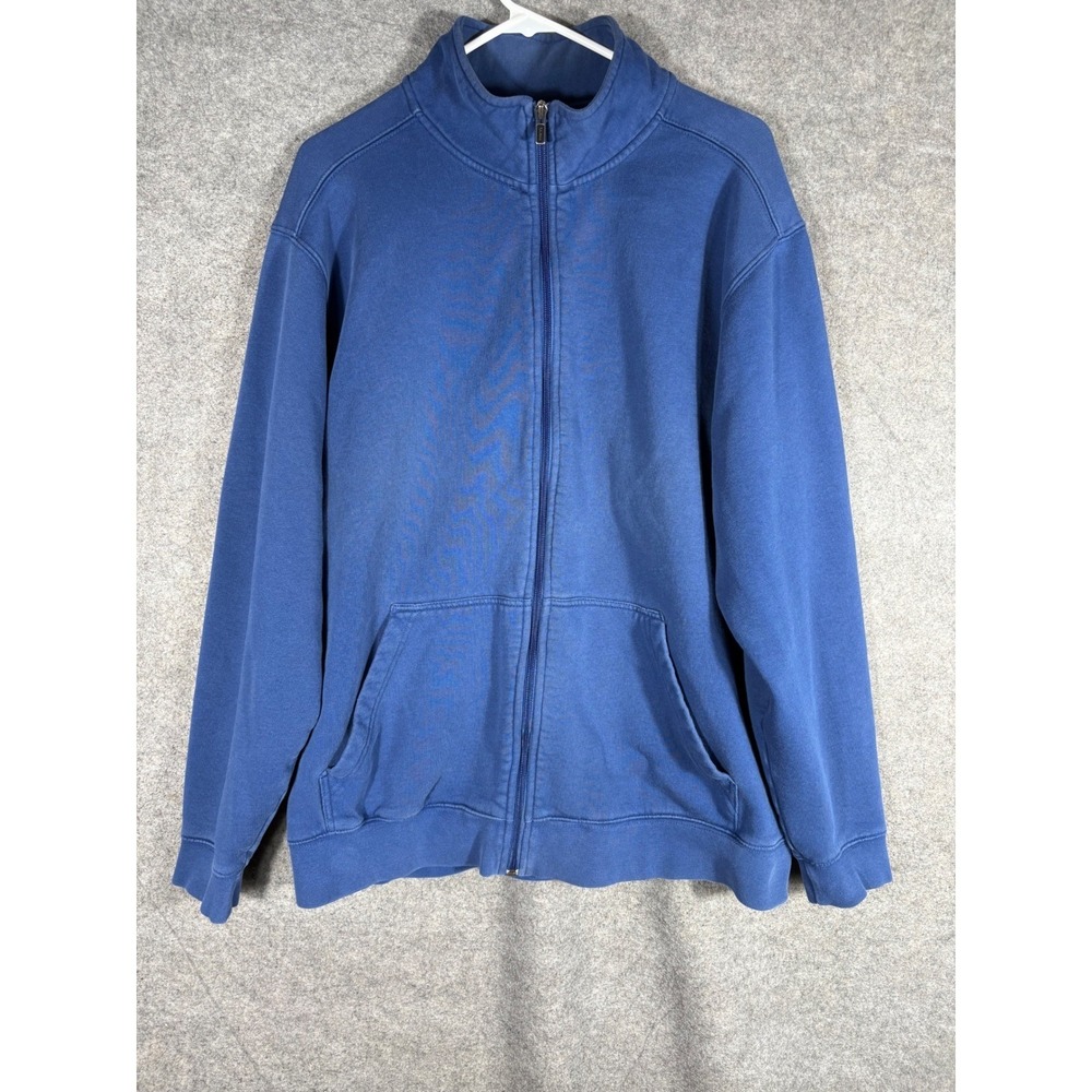 LL Bean Mens Large Full Zip Sweatshirt Blue Cotton Blend Fleece Mock Neck OGRS9